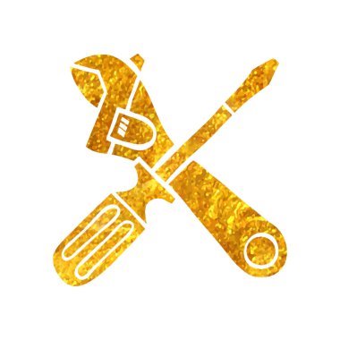 Altın folyo doku çizimi illüstrasyonunda el çizimi mekanik araçlar simgesi