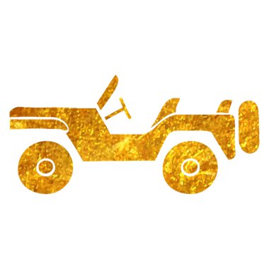 Elle çizilmiş askeri araç simgesi altın folyo doku çizimi