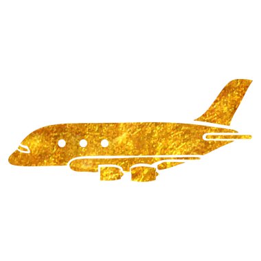 Altın folyo doku çizimi ile el çizimi Airplane simgesi