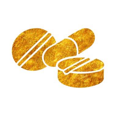 Altın folyo doku çizimi illüstrasyonunda el çizimi haplar simgesi