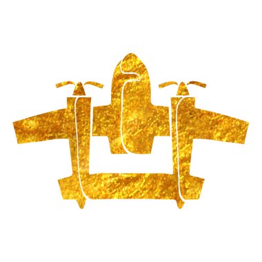 El çizimi Vintage Airplane simgesi altın folyo doku çizimi