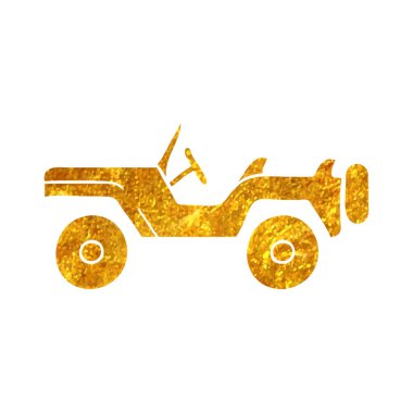 Elle çizilmiş askeri araç simgesi altın folyo doku çizimi