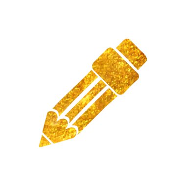 Altın folyo dokuma vektörü illüstrasyonunda el çizimi kalem simgesi