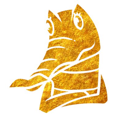 El çizimi altın folyo desenli dişi timsah çizgi film karakteri. Vektör illüstrasyonu.