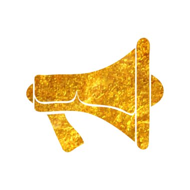 Altın folyo doku illüstrasyonunda el çizimi Megafon simgesi