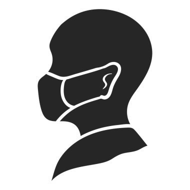 Tıbbi maske takan el çizimi bir insan kafası figürü. vektör illüstrasyonu.