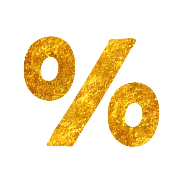 Hand Drawn Percent Symbol Icon Gold Foil Texture Vector Illustration — Stock Vector