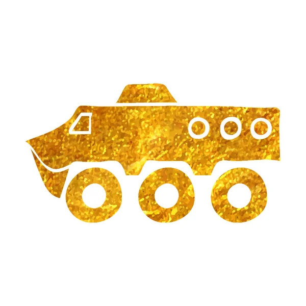 Hand Drawn Armored Vehicle Icon Gold Foil Texture Vector Illustration — Stock Vector