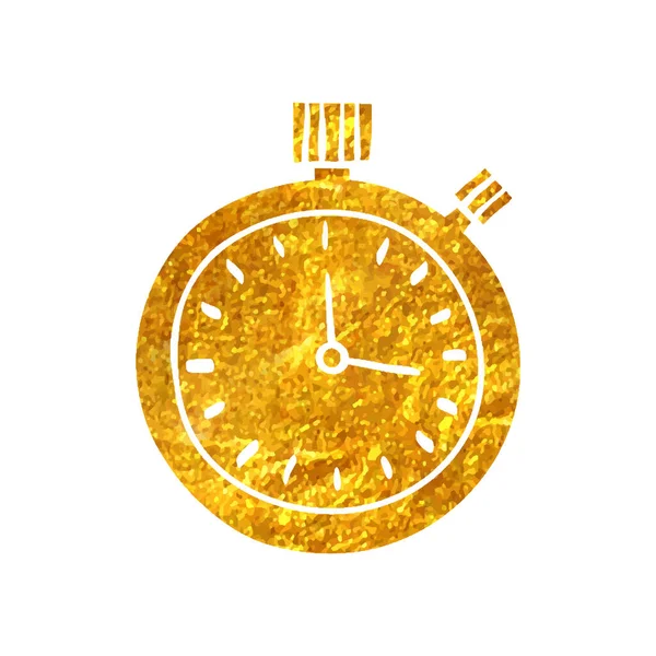 Hand Drawn Stopwatch Icon Gold Foil Texture Vector Illustration — Stock Vector