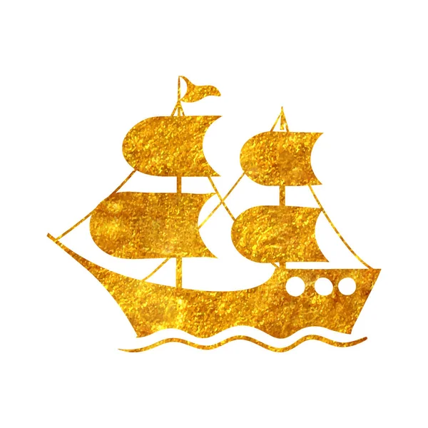 Hand Drawn Pirate Ship Icones Gold Foil Texture Vector Illustration — Stock Vector