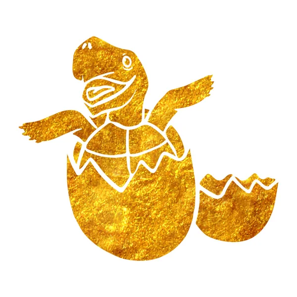 金箔テクスチャベクトルイラストで手描き亀ハッチングアイコン — ストックベクタ