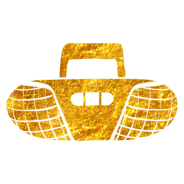 Handgezeichnetes Kassettenspieler Symbol Goldfolie Textur Vektor Illustration — Stockvektor