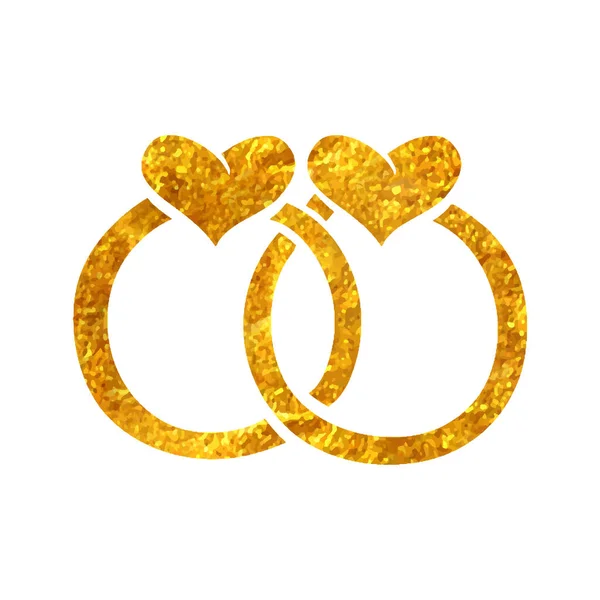 Ręcznie Rysowane Ikona Pierścienia Ślubnego Złotej Folii Tekstury Wektor Ilustracji — Wektor stockowy