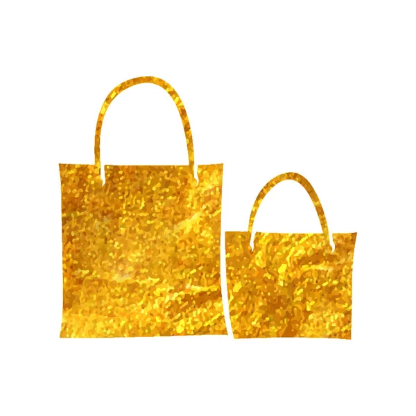 Sacos Compras Desenhados Mão Ícone Folha Ouro Textura Vetor Ilustração — Vetor de Stock