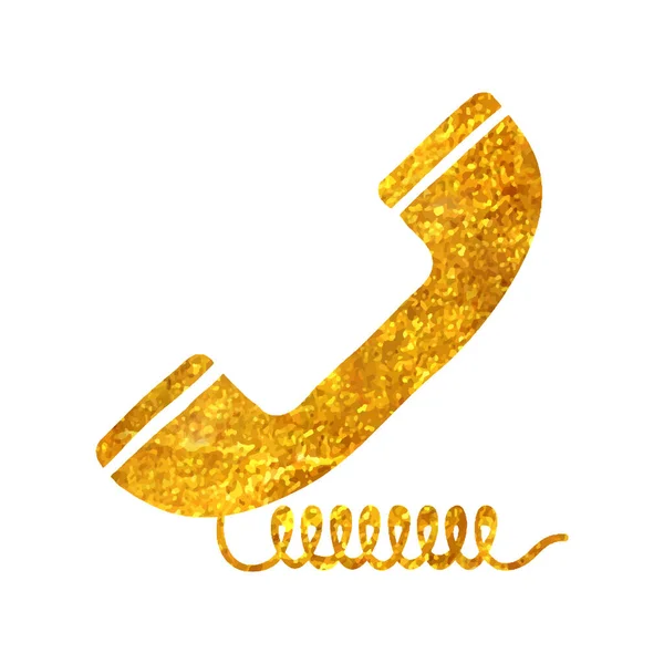 Ręcznie Rysowane Ikona Telefonu Przewodowego Złotej Folii Tekstury Wektor Ilustracji — Wektor stockowy