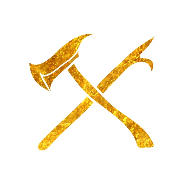 Handgezeichnete Feuerwehr Werkzeuge Symbol Goldfolie Textur Vektor Illustration — Stockvektor