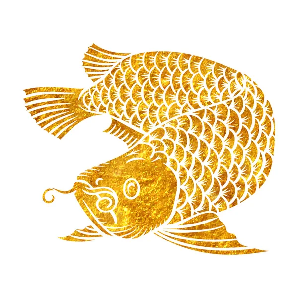 Handgetekende Arowana Vis Goud Folie Textuur Vector Illustratie — Stockvector