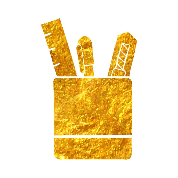 Mão Desenhado Ícone Potenciômetro Pena Ilustração Vetor Textura Folha Dourada — Vetor de Stock