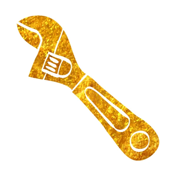 Hand Drawn Adjustable Wrench Icon Gold Foil Texture Vector Illustration — Stock Vector