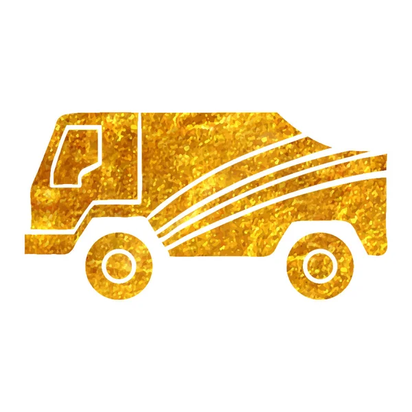 Χειροποίητο Εικονίδιο Φορτηγό Rally Χρυσό Φύλλο Υφής Διανυσματική Απεικόνιση — Διανυσματικό Αρχείο