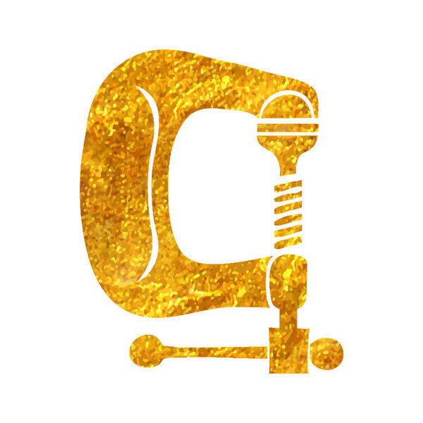 Ручной рисунок иконки инструмента зажима в текстуре золотой фольги