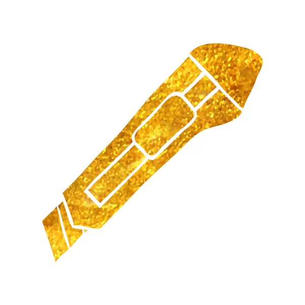 Icono Cuchillo Cortador Dibujado Mano Lámina Oro Textura Vector Ilustración — Archivo Imágenes Vectoriales