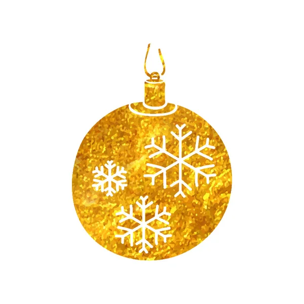 Icono Bola Navidad Dibujado Mano Lámina Oro Textura Vector Ilustración — Archivo Imágenes Vectoriales