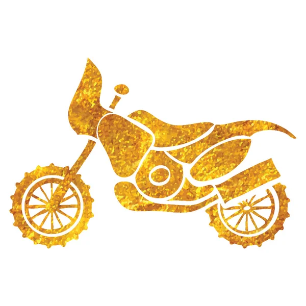 Hand Drawn Motocross Icon Gold Foil Texture Vector Illustration — Stock Vector