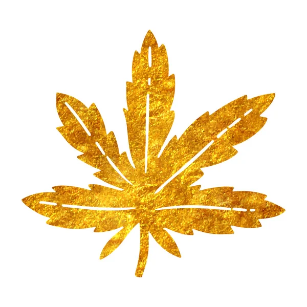 金箔纹理矢量图上手工绘制的大麻叶图标 — 图库矢量图片