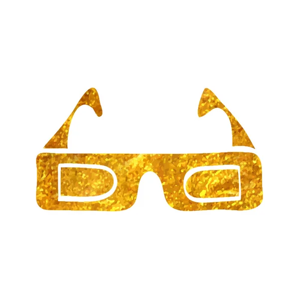 手工绘制金箔纹理矢量图上的3D眼镜图标 — 图库矢量图片