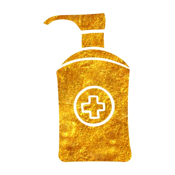Handritade Guld Folie Konsistens Desinfektionsmedel Saneringsmedel Flaska Vektorillustration — Stock vektor