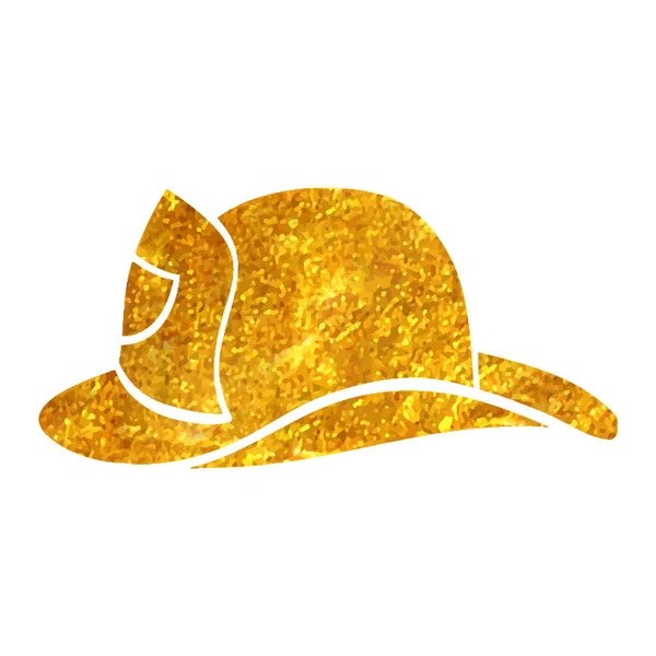 Hand Drawn Fireman Hat Icon Gold Foil Texture Vector Illustration — Stock Vector