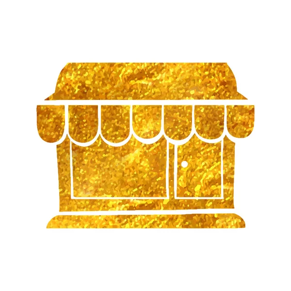 Icono Tienda Dibujado Mano Ilustración Vector Textura Lámina Oro — Archivo Imágenes Vectoriales