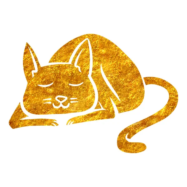 Textura Lámina Oro Dibujada Mano Durmiendo Gato Ilustración Vectorial — Vector de stock