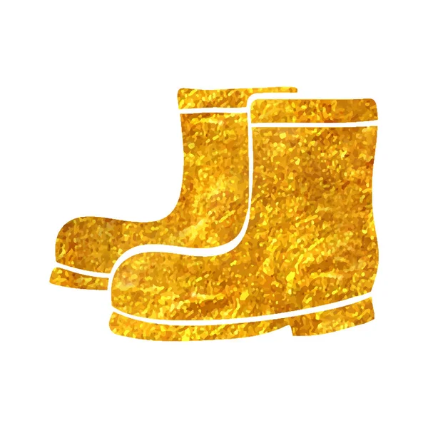 Hand Drawn Wet Boots Icon Gold Foil Texture Vector Illustration — Stock Vector
