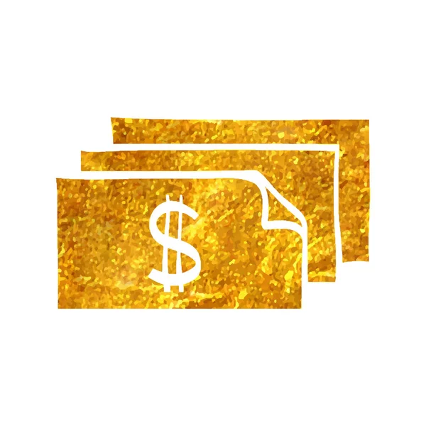 Ícone Dinheiro Desenhado Mão Folha Ouro Textura Ilustração Vetorial — Vetor de Stock