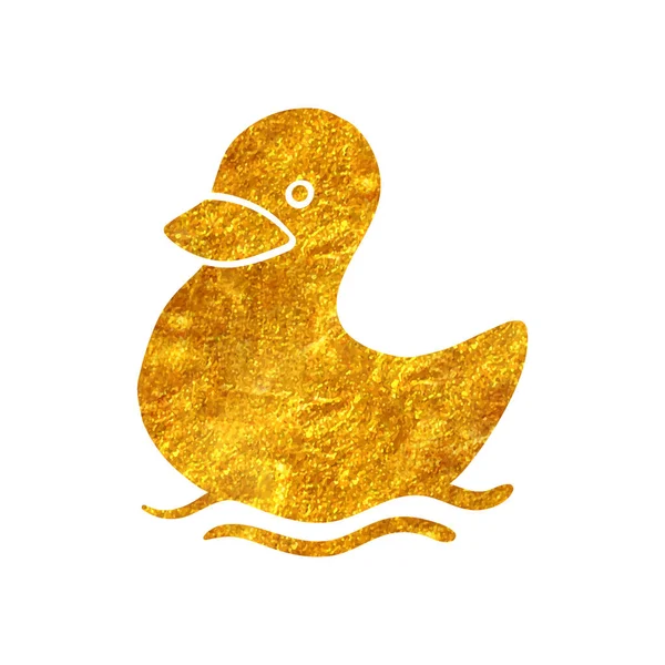 Brinquedo Banho Pato Borracha Textura Folha Ouro Desenhado Mão Ilustração — Vetor de Stock