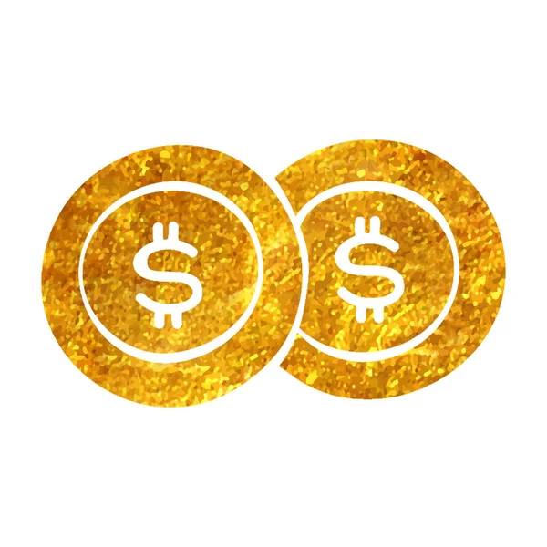 Ícone Dinheiro Moeda Desenhado Mão Folha Ouro Textura Vetor Ilustração — Vetor de Stock