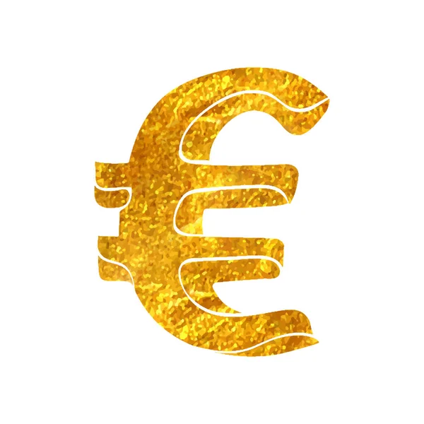 Icono Símbolo Moneda Euro Dibujado Mano Lámina Oro Textura Vector — Vector de stock