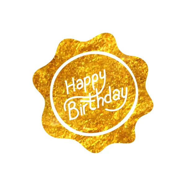 Hand Drawn Birthday Cake Text Icon Gold Foil Texture Vector — Stock Vector