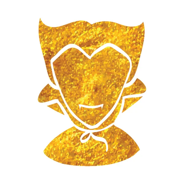 Icono Drácula Dibujado Mano Lámina Oro Textura Vector Ilustración — Vector de stock
