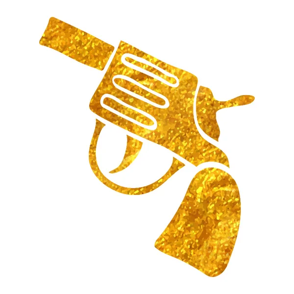 Hand Drawn Revolver Gun Icon Gold Foil Texture Vector Illustration — Stock Vector