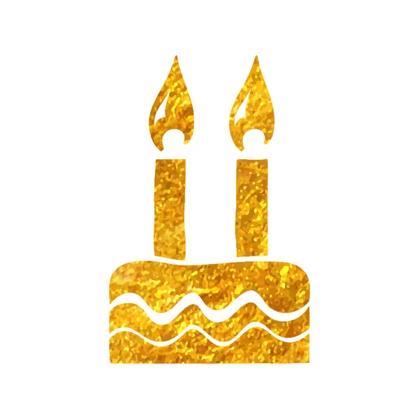 Hand Drawn Birthday Cake Icon Gold Foil Texture Vector Illustration — Stock Vector