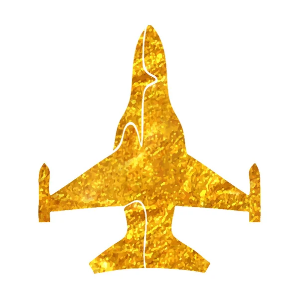 金箔纹理矢量图像中的手绘战斗机图标 — 图库矢量图片