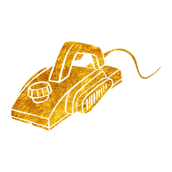 Ręcznie Rysowana Elektryczna Ikona Strugarki Złotej Folii Wektor Tekstury Ilustracji — Wektor stockowy