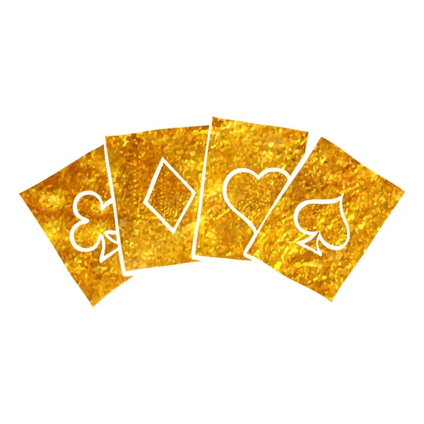 Hand Drawn Playing Cards Icon Gold Foil Texture Vector Illustration — Stock Vector