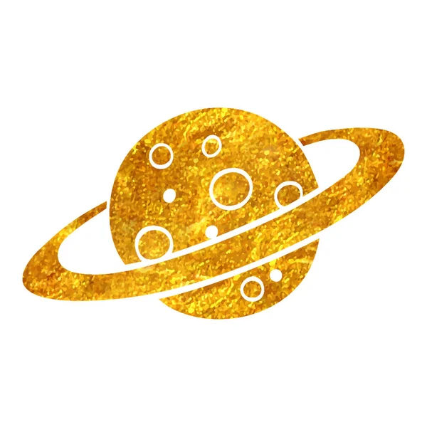 Handgezeichnetes Planet Saturn Symbol Goldfolie Textur Vektor Illustration — Stockvektor