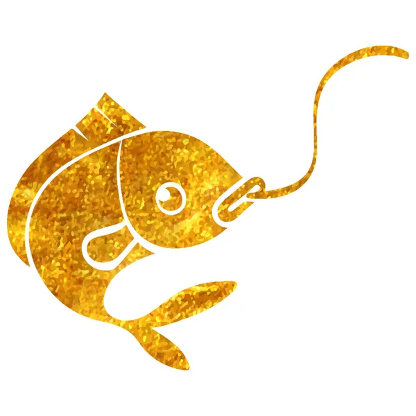 Ручной Рисунок Иконки Крючкованной Рыбы Текстуре Золотой Фольги — стоковый вектор
