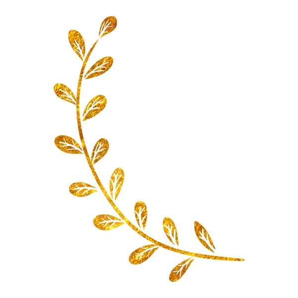 Hand Drawn Gold Foil Texture Leaves Illustration Ornament — Stock Vector