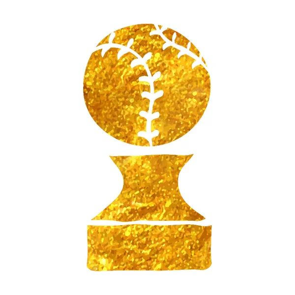 Ícone Troféu Beisebol Desenhado Mão Ilustração Vetorial Textura Folha Ouro —  Vetores de Stock